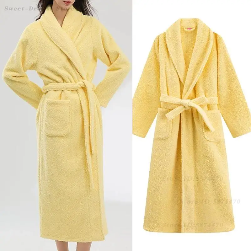 

Autumn Winter Female Long Robe Pijama Mujer Thick Flannel Kimono Bathrobe Pants 2PCS Sleepwear Loose Casual Coral Fleece Pajamas