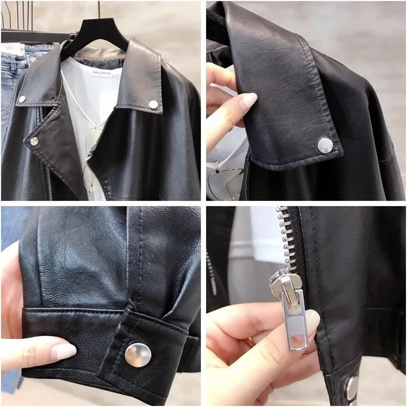 Inverno feminino lapela falso couro outwear outono senhora mangas compridas jaqueta de couro americano retalhos solto casaco de couro do plutônio