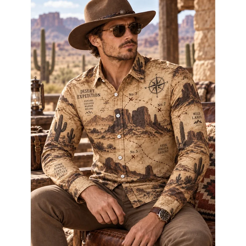 New American-Style Denim Outdoor Casual Shirt, Suitable For Camping And Hiking, Autumn And Winter Trendy Men'S Wear