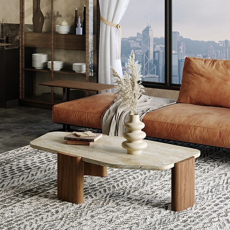 

Modern Simple Coffee Table Small Tea Luxury Apartment Coffee Table Stone Wood Leg Mesas De Centro Para Sala Home Furniture