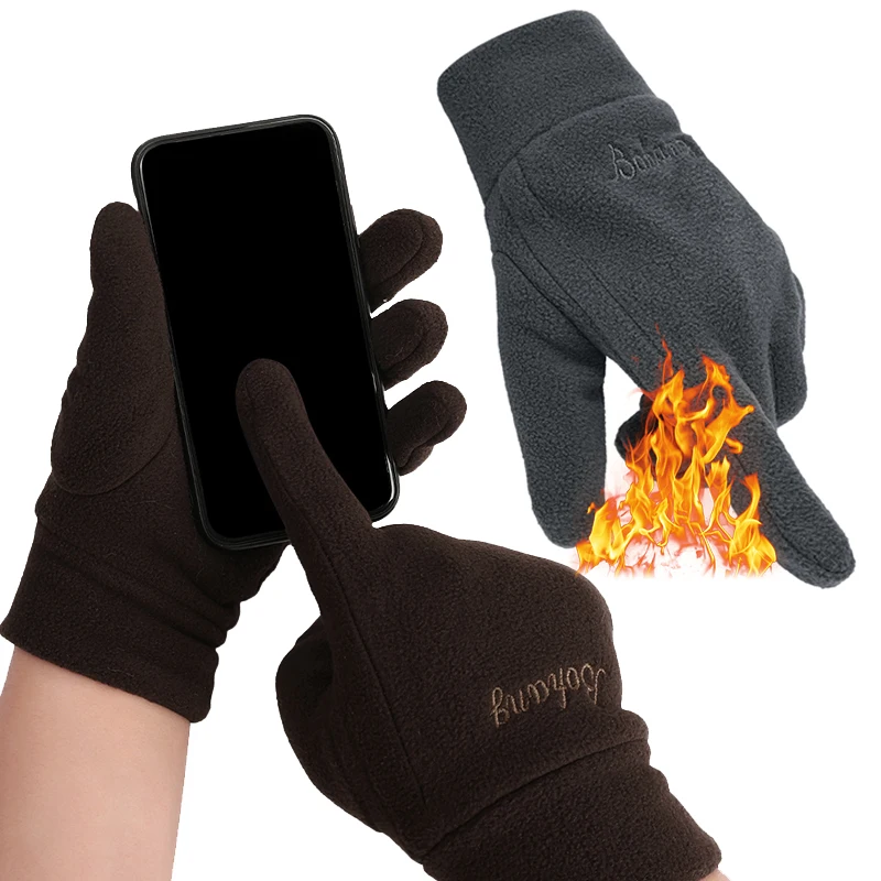 Super Soft Autumn Winter Warm Fleece Thickened Gloves Velvet Windproof Antiskid Outdoor Cycling Sports Driving Cold-proof Gloves