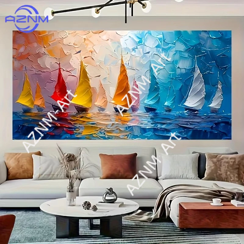 1 Stück, lebendige impressionistische Segelboot-Leinwandkunst – rahmenlose moderne Wanddekoration, farbenfrohe Meereskulisse für Wohnzimmer und Schlafzimmer