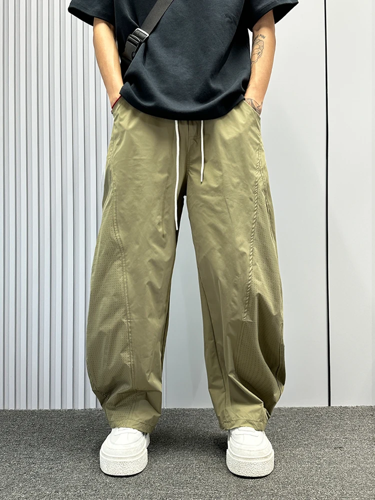 

American High Street Me Punching Casual Men's Summer Thin Breathable Loose Wide Leg Pants Cool Straight Tube Pants
