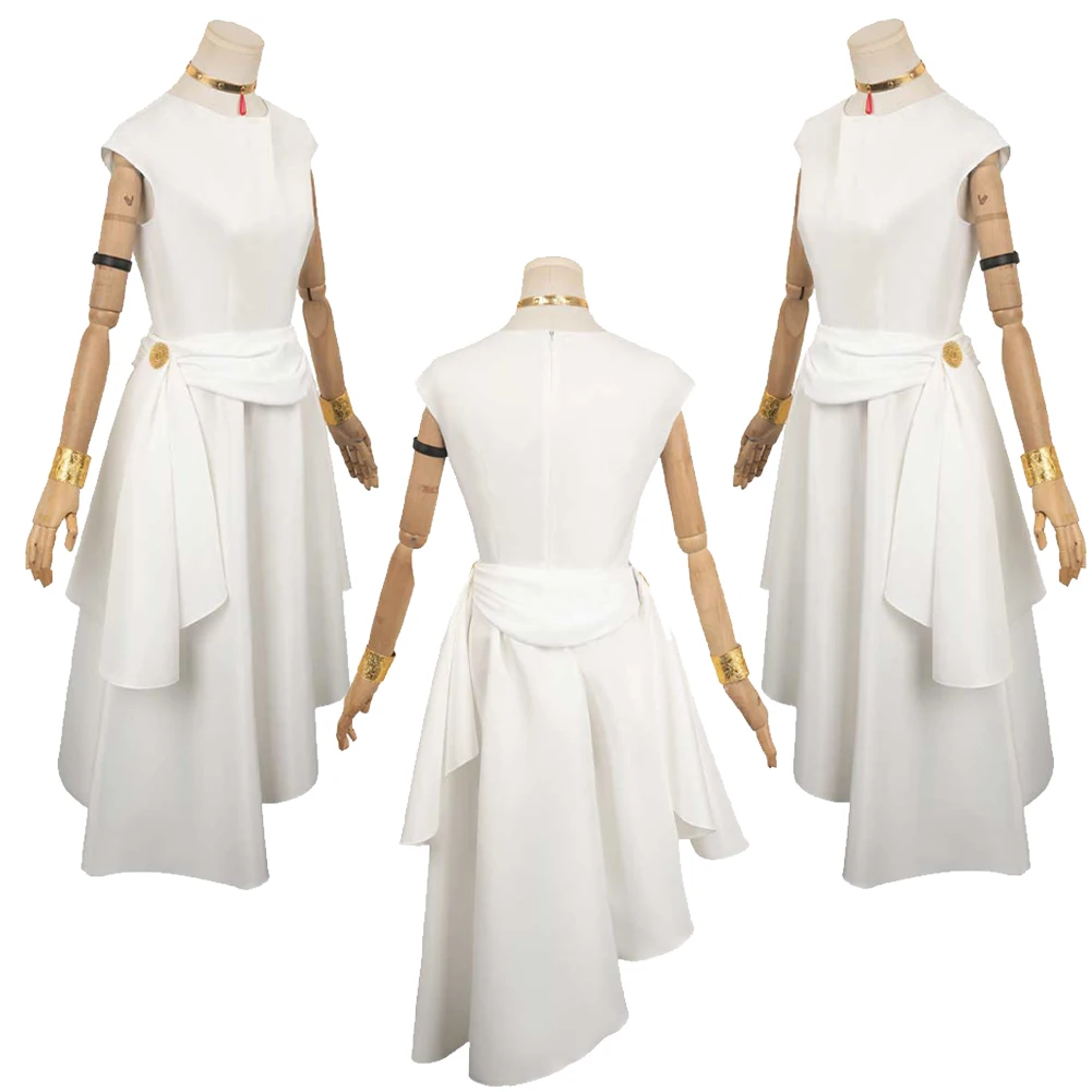 Vestido blanco de fantasía para mujer adulta, traje de Cosplay de Anime Sousou of Friern Flamme, collar de disfraz de Halloween