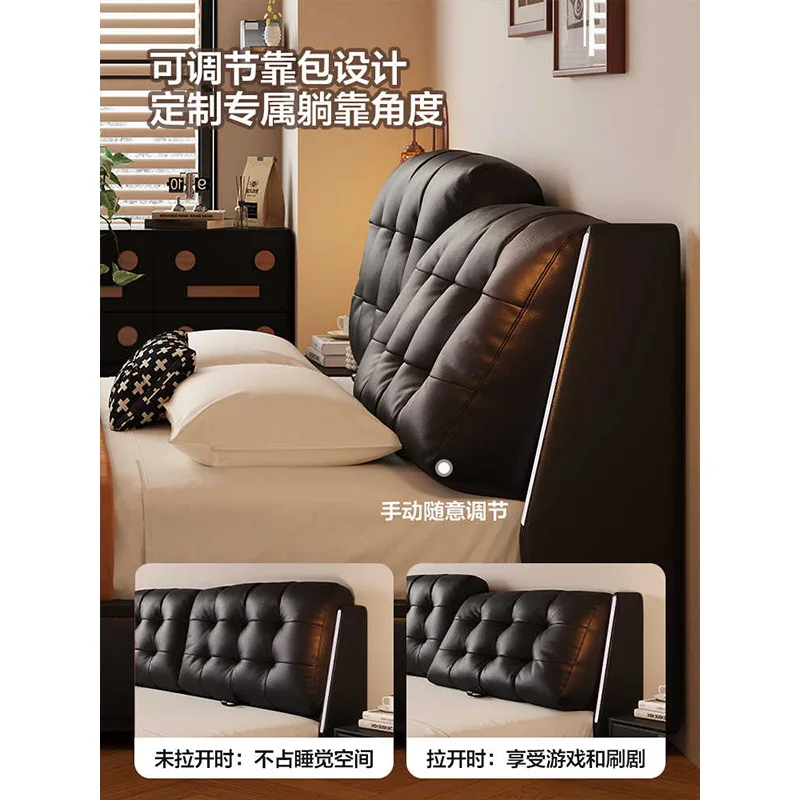 Factory Direct 2026 Leather  master bedroom queen bed antique air pressure storage bed 1.8 meters double  retro air box