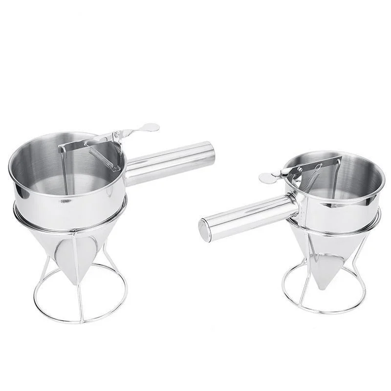 600 1200ML Oil Bucket with Holder Stainless Steel Funnel Dispenser for Cupcake Pancake Octopus Ball Baking Tool