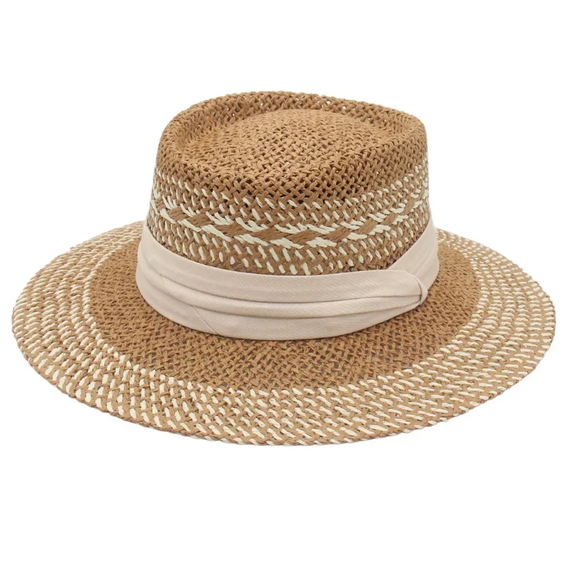 Straw hat spring and summer travel sun hat for women retro flat top panama hat for men beach hats for men sombreros de mujer