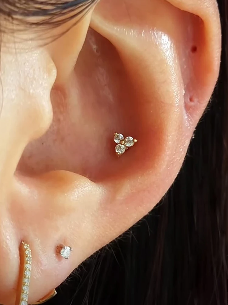 1PC 20G Stainless Steel Mini CZ Cartilage Piercing Stud Earrings For Women Girl Helix Tragus Conch Flat Body Jewelry Statement