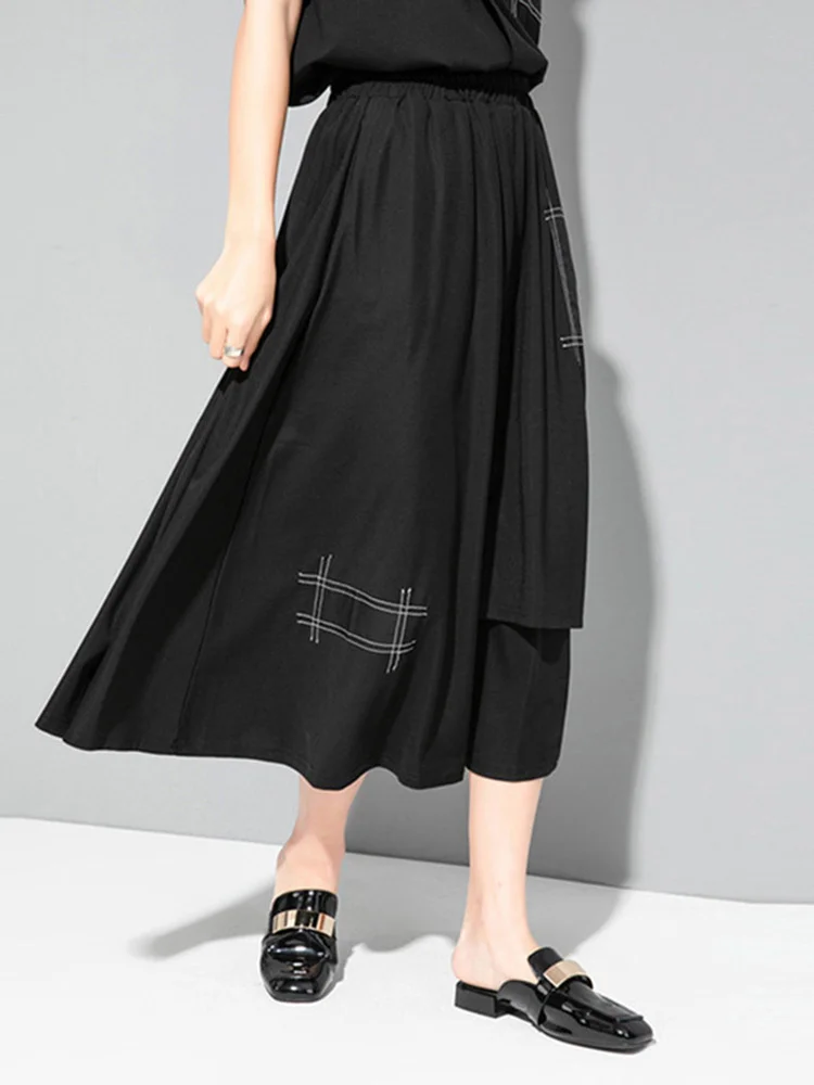 Irregular Pocket Spliced High Elastic Waist Black Half-body Mid-Calf Skirt Women Fashion Tide Spring Summer