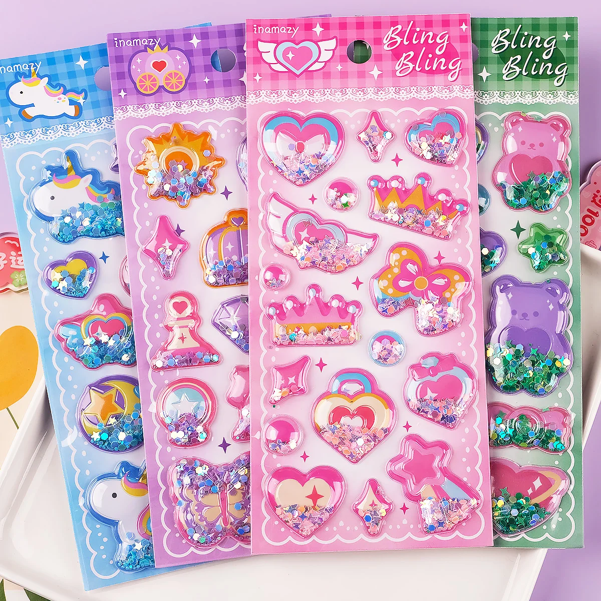 1 Sheet Flash Children's Cartoon Stickers Shake Water Stickers Boys and Girls Kindergarten Reward Water Quicksand Shake