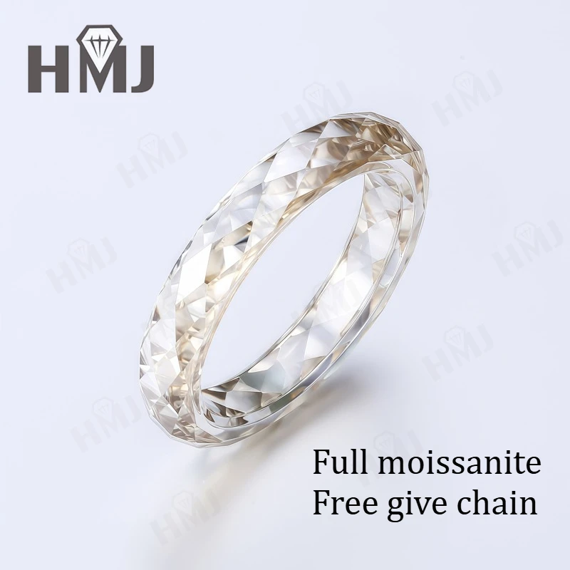 All Moissanite Thumb Ring Plain Band Pinky Ring Green&Champagne&White&Black Anniversary Birthday Gift Charms Free Give Necklace
