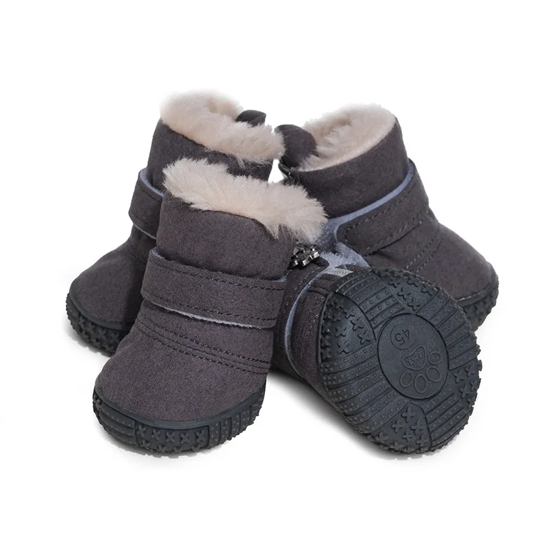 Winter Dog Booties for Small Dogs Waterproof Sude Sherpa Thicken Warm Boots for Dogs Anti-Slip Tendon Sole Puppy Shoes Durable