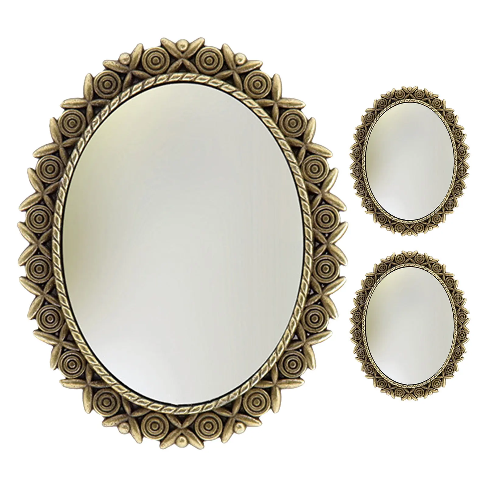 

3Pcs Oval Vintage Hanging Mirrors Mini Bronze Frame Small Wall Mirror for Bedroom Dresser Living Room Miniature Decor