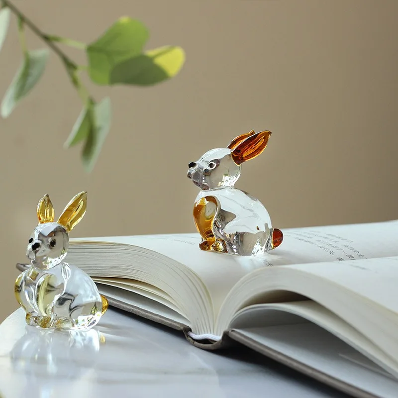 Crystal Rabbit Sculpture Glass Artifact for Home Automotive and Workspace Desk Decoration Gift Colored Glaze Animal Figurines