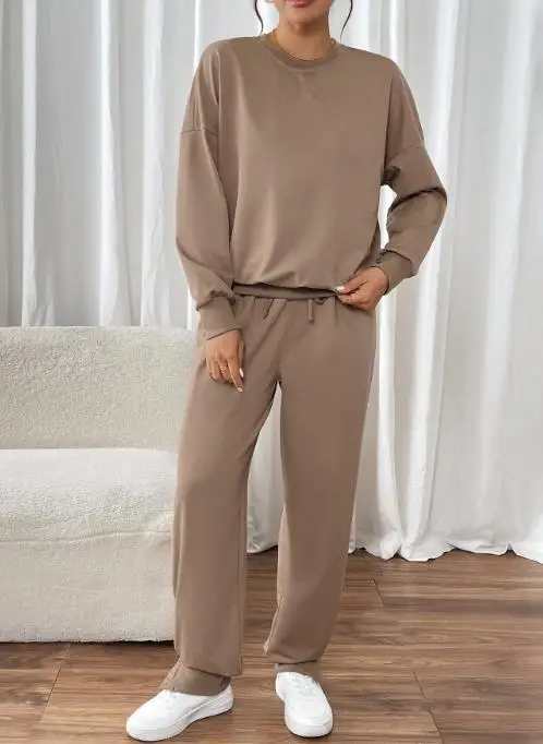

Women's Two-Piece Set 2025 New Autumn/winter Casual Home Simple Style Loose Basic Solid Color Set Fashionable Comfortable Set