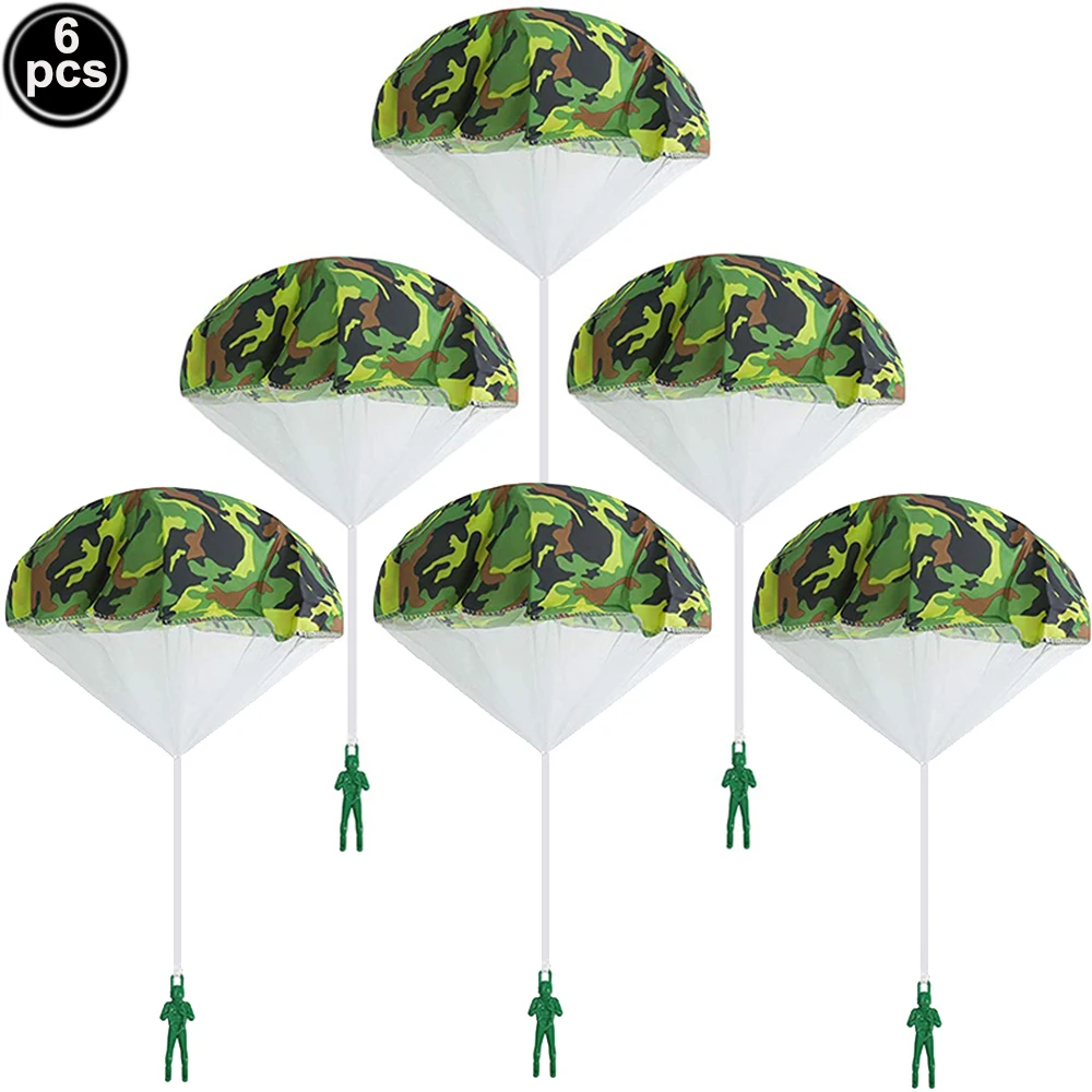 6Packs Camouflage Party Hand Werfen Fallschirm Spielzeug Für kinder Educational Fallschirm Mit Abbildung Soldat Armee Soldat Thema Decor