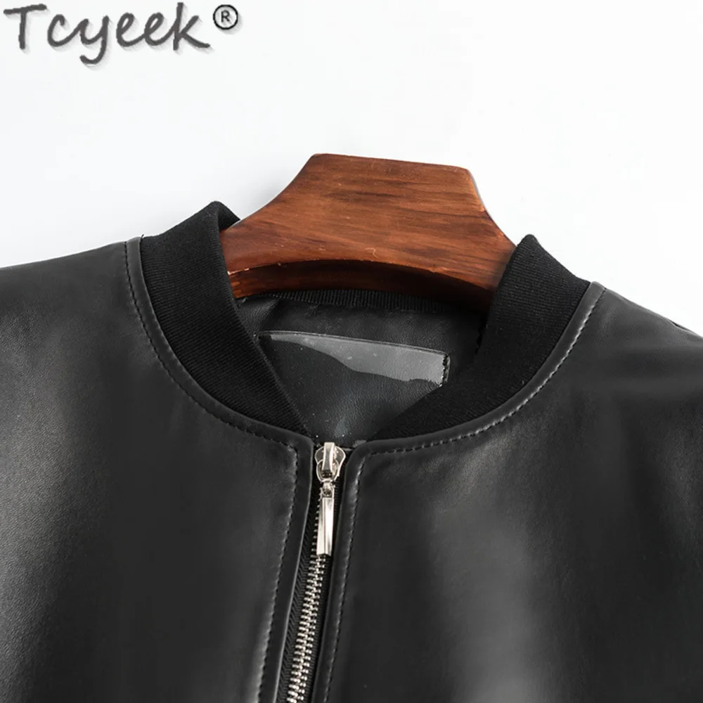 Tcyeek-Chaqueta de piel de oveja Real para mujer, abrigo de béisbol coreano, ropa de cuero para motocicleta, primavera y otoño, 2024