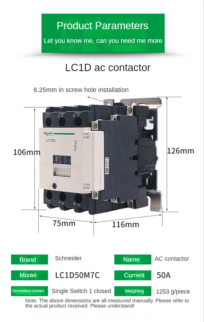 Schneider Schütz 3P Dreipoliger AC-Schütz LC1D50A B7C F7C Q7C M7C 24V 110V 220V 380V – Detail 6