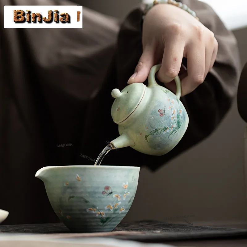 BAEJORIA 120ML Hand-painted Orchid Watercolor Style Teapot Vintage Tea Infuser Pot Tea Making Kettle With Ball Hole Cafes Gift