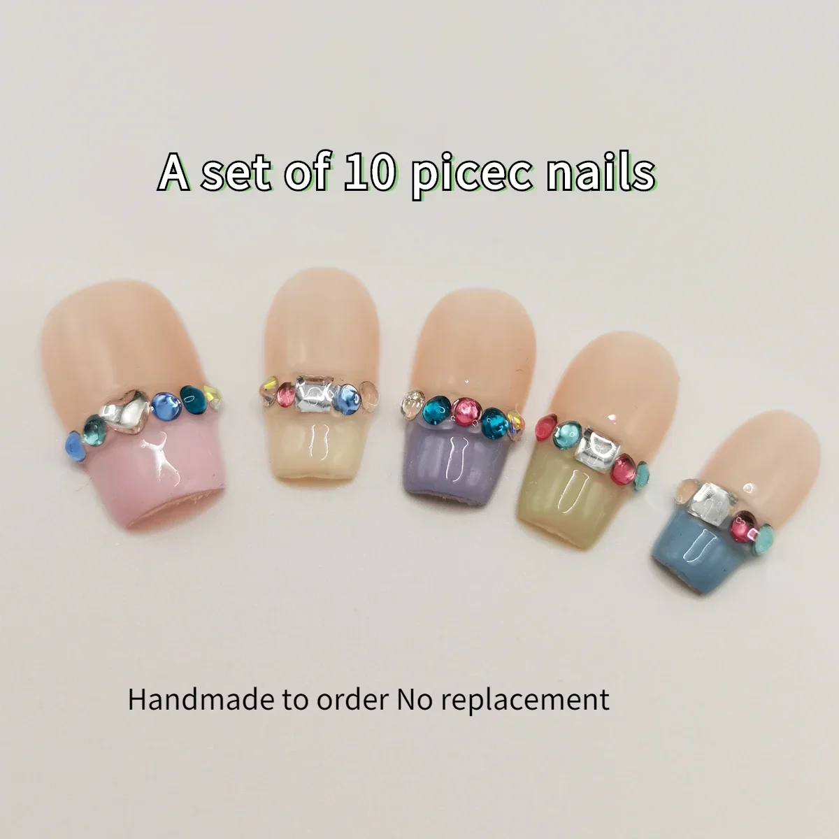 Handmade colourful candy wearable fake nail pieces colorful jewel garden ice cream colour French style finished artificial nail