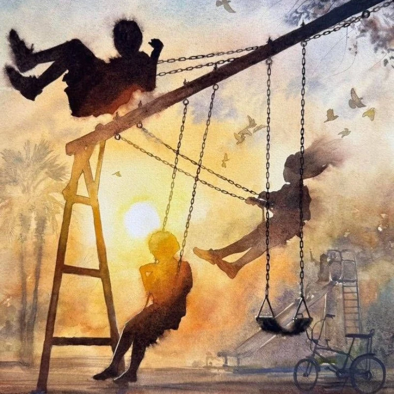 

500PCS/1024 PCS Jigsaw Puzzles Happy Childhood Swing Figure Challenging Family Activity Game for Gameroom Bedroom Home Decor