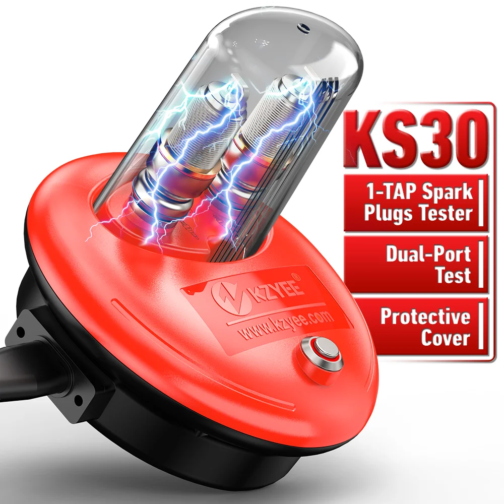 เครื่องมือทดสอบหัวเทียน KZYEE KS30 สำหรับตรวจสอบการทำงานของเครื่องยนต์ ทดสอบการจุดระเบิด 110~120V AC 50/60Hz สำหรับรถยนต์ 12V