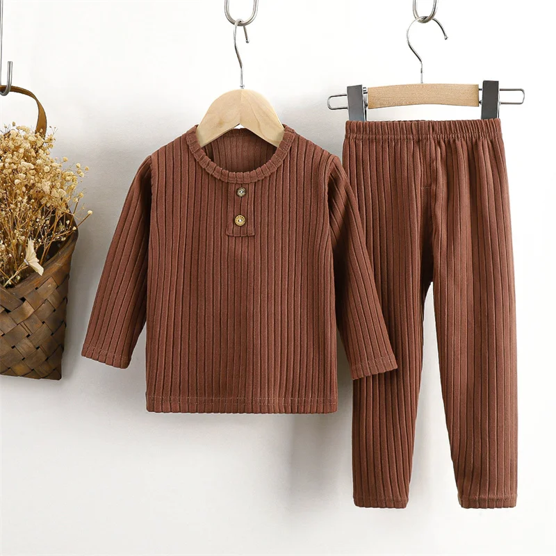 2026 Children's Autumn Sets New Boys Solid Colour Round Neck Suit Girls New Casual Loose Fashion 2 Pieces 12M-8 Years Old
