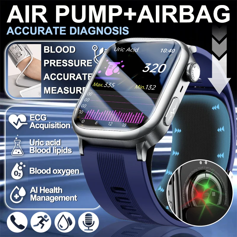 

2025 New Airbag Air Pump Men Uric Acid Blood Lipids Smart Watch ECG Blood Pressure Accurate Diagnosis HD Call Watches For Huawei