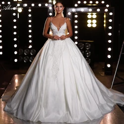 Alonlivn-vestidos de novia de lujo con apliques de perlas y cuentas, de línea a vestidos de novia, delicados, brillantes, con tirantes finos de encaje