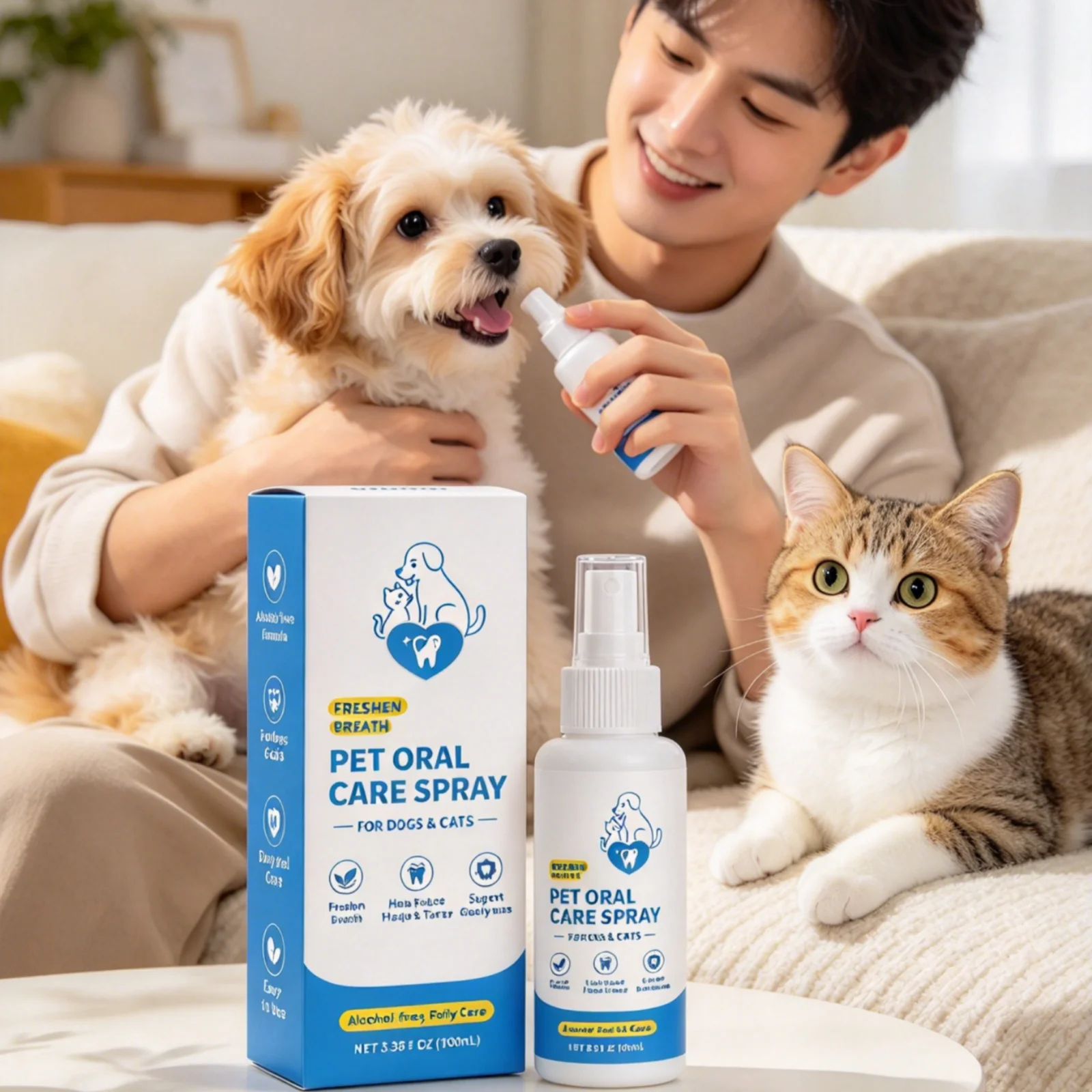 Pet Oral Care Spray Long Lasting Freshen Breath Reduce Tartar Support Healthy Gum Refreshing Mild Formula Pet Dental Spray 100ml