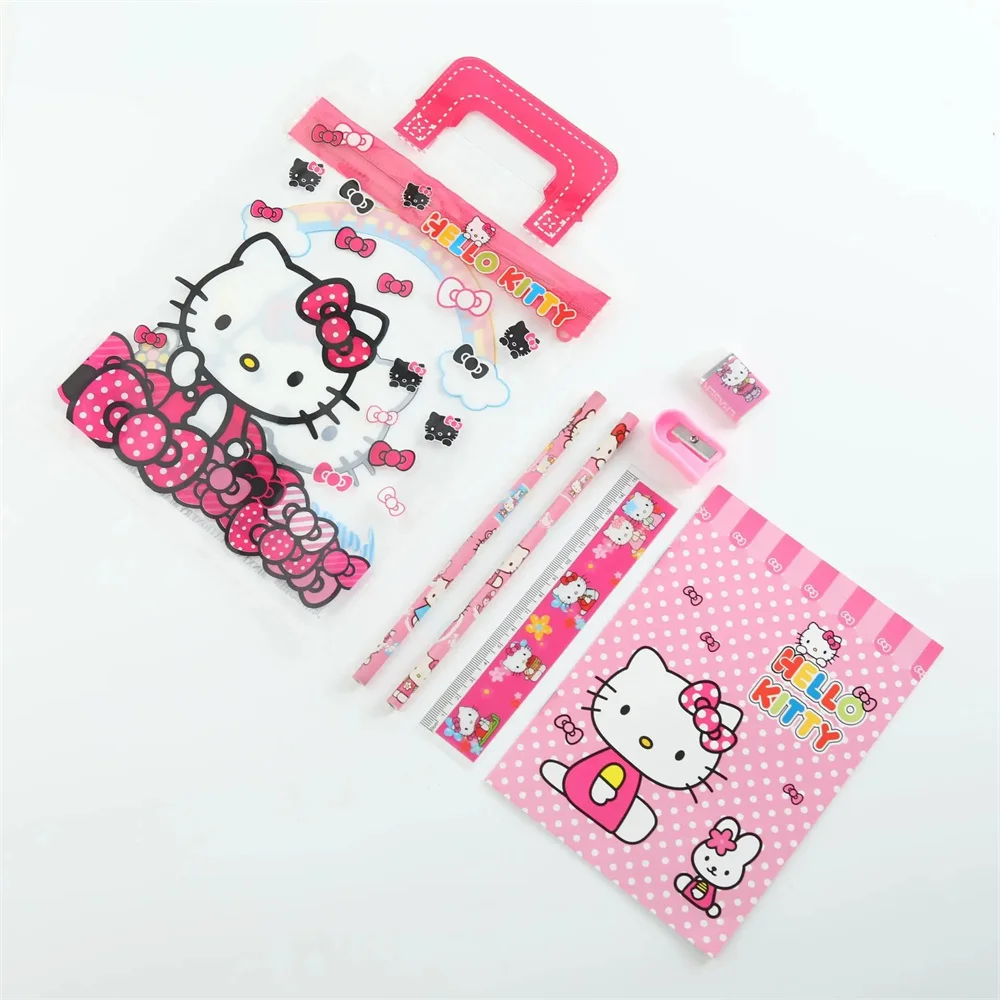 6 pz/Sanrio Kid stazionario Set hellogykitty Anime studente borse a matita gomma righello temperamatite astuccio Notebook regali per studenti