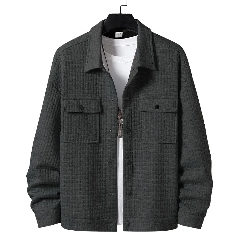 2025 New Amazon TEMU Popular Spring and Autumn Men's Casual Jacquard Small Checked Loose Jacket Shirt