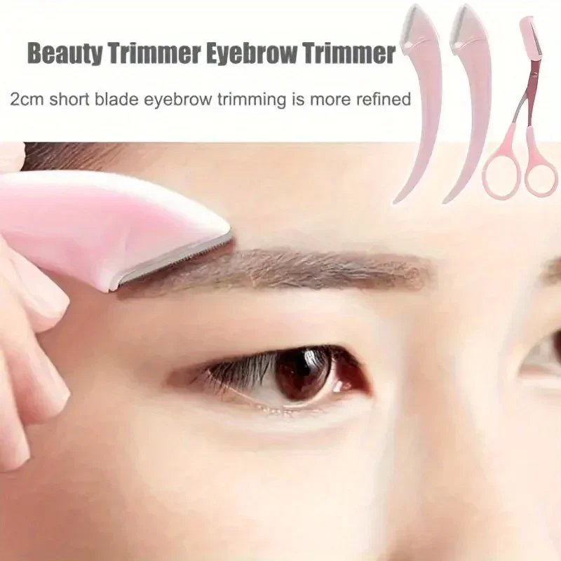 3-Piece Eyebrow Trimmer Set, Scissors and Comb, Stainless Steel Shaver, Eyelash Beginner Makeup Tool, Removal Accessories