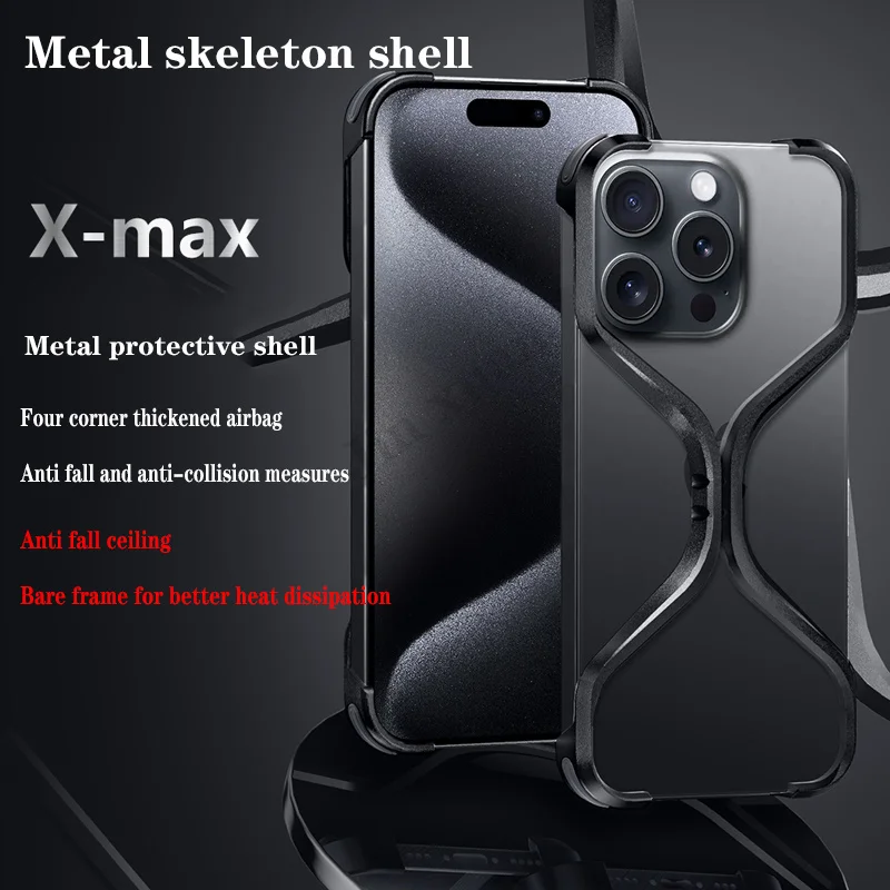 

For iPhone 13 14 15 16 Pro Max Case Metal Frame Frameless Hollow Heat Dissipation Aluminum Alloy Shockproof Cover For iPhone 16