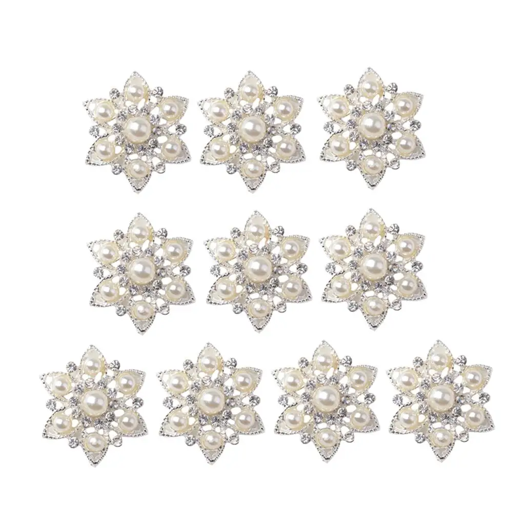 10 pieces Rhinestone Buttons Brooch Embellishment Set Faux Pearl Flatback Button Crystal Wedding Brooch Bouquet DIY Crafts