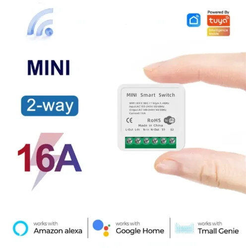 Tuya Mini 16A WiFi Interruptor Smart Life App Control de vía Módulo de automatización del hogar inteligente Interruptor funciona para Alexa Google Home
