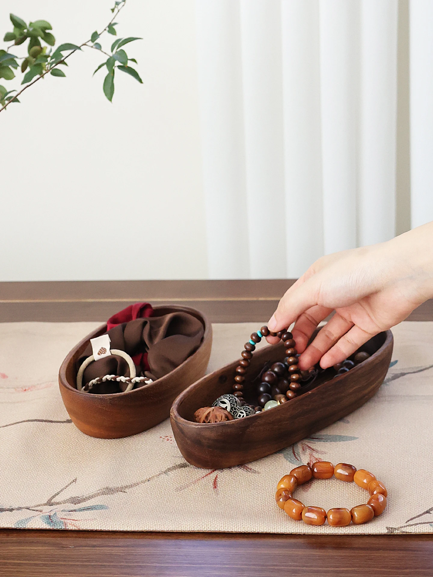 

Ретро-органайзер для хранения на рабочем столе из орехового дерева в форме лодки, подставка для ключей и мелочей, деревянный, ручной работы