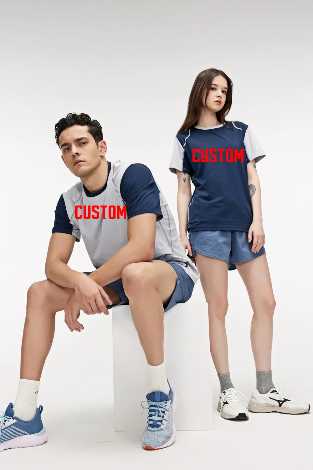 

# Футболка мужская с коротким рукавом, с индивидуальным логотипом 335-XIYU, двухцветная, быстросохнущая, для фитнеса и тренировок, оверсайз, мужская одежда для спортзала.