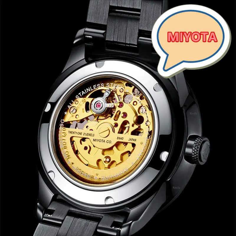 MIYOTA Automatic Watch for Men Flying Disc Tourbillon Skeleton Luxury Mechanical Mens Watches Waterproof Sapphire Hollow Out GMT