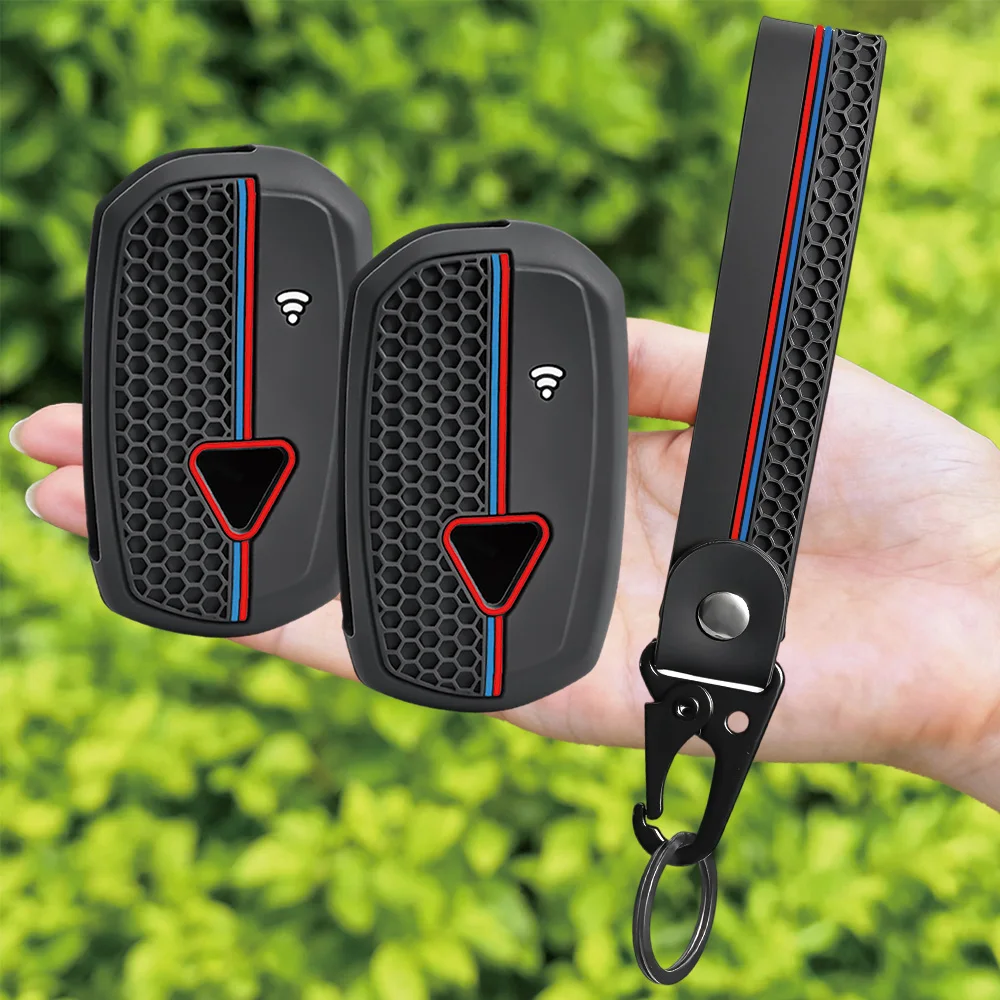 For Triumph Speed Triple RS Tiger 1200 Rocket 3 silicone motorcycle key fob cover with long wrist strap and swivel clip