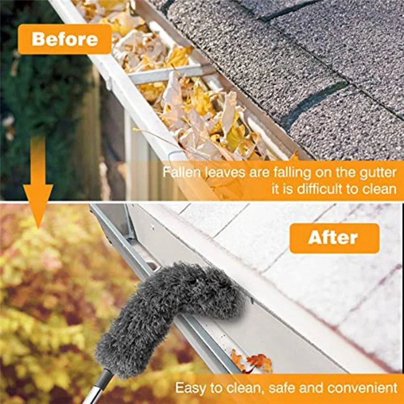 Gutter Cleaning Brush Roofing Tool with Telescopic Extendable Pole 8.2Ft Guard Cleaner Tool Easy Remove Leave, grey