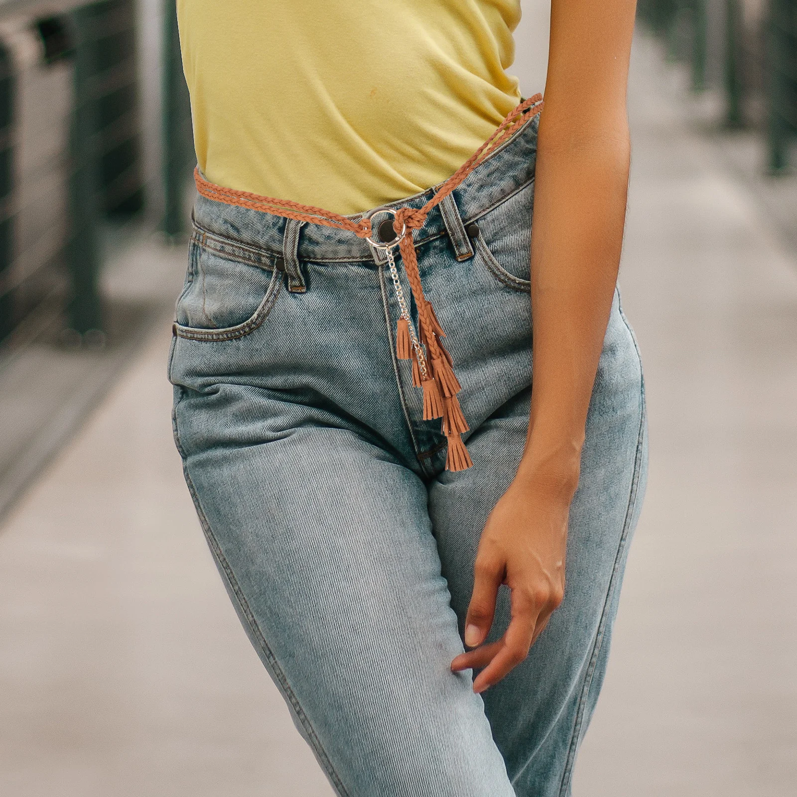 النساء بوهو شرابة حبل مضفر حزام خمر المنسوجة البني الزخرفية ملحق لفساتين وتتسابق أحزمة 120 سنتيمتر للنساء