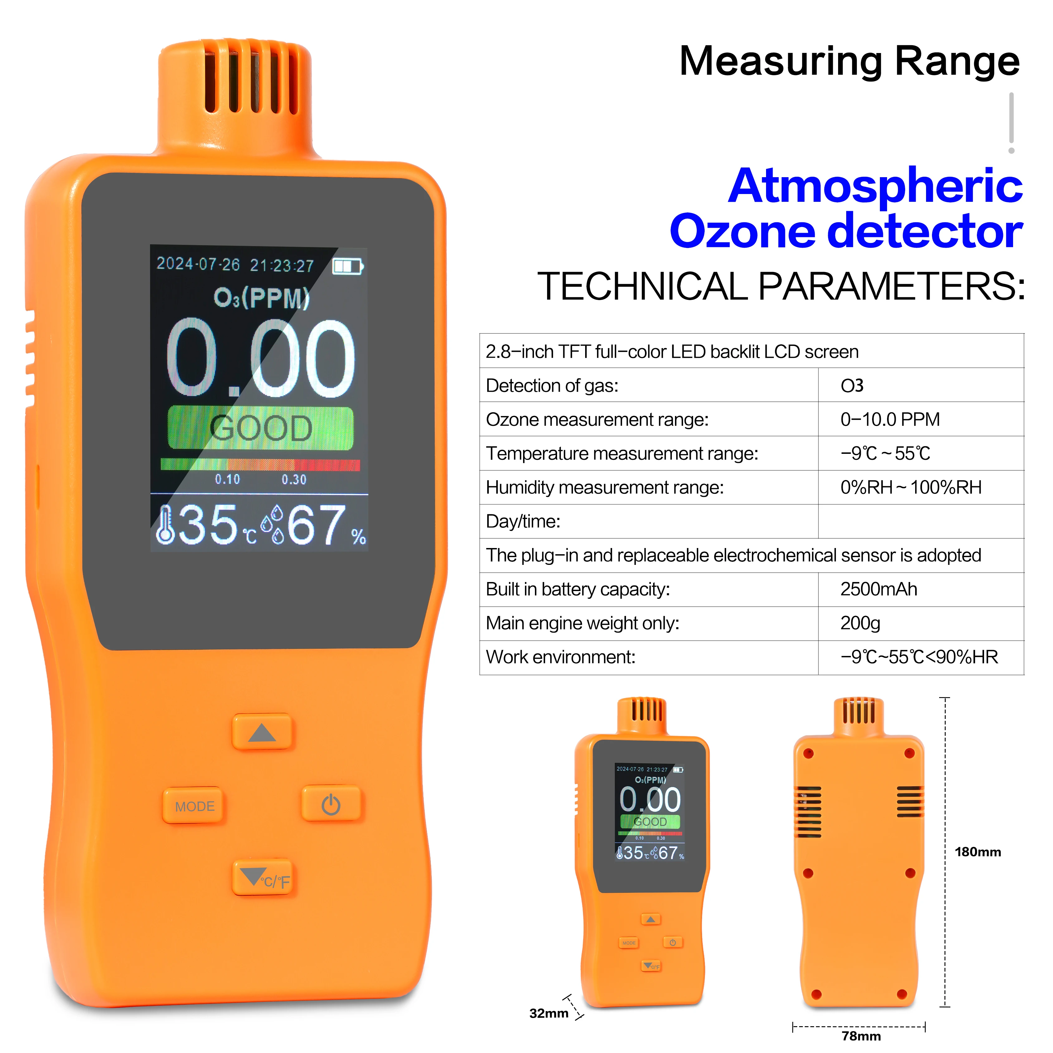 A8-O3 Ozone Detector Ozone Recorder Analyzer 3 in 1 Ozone Monitor Data Storage Historical Data View view 5