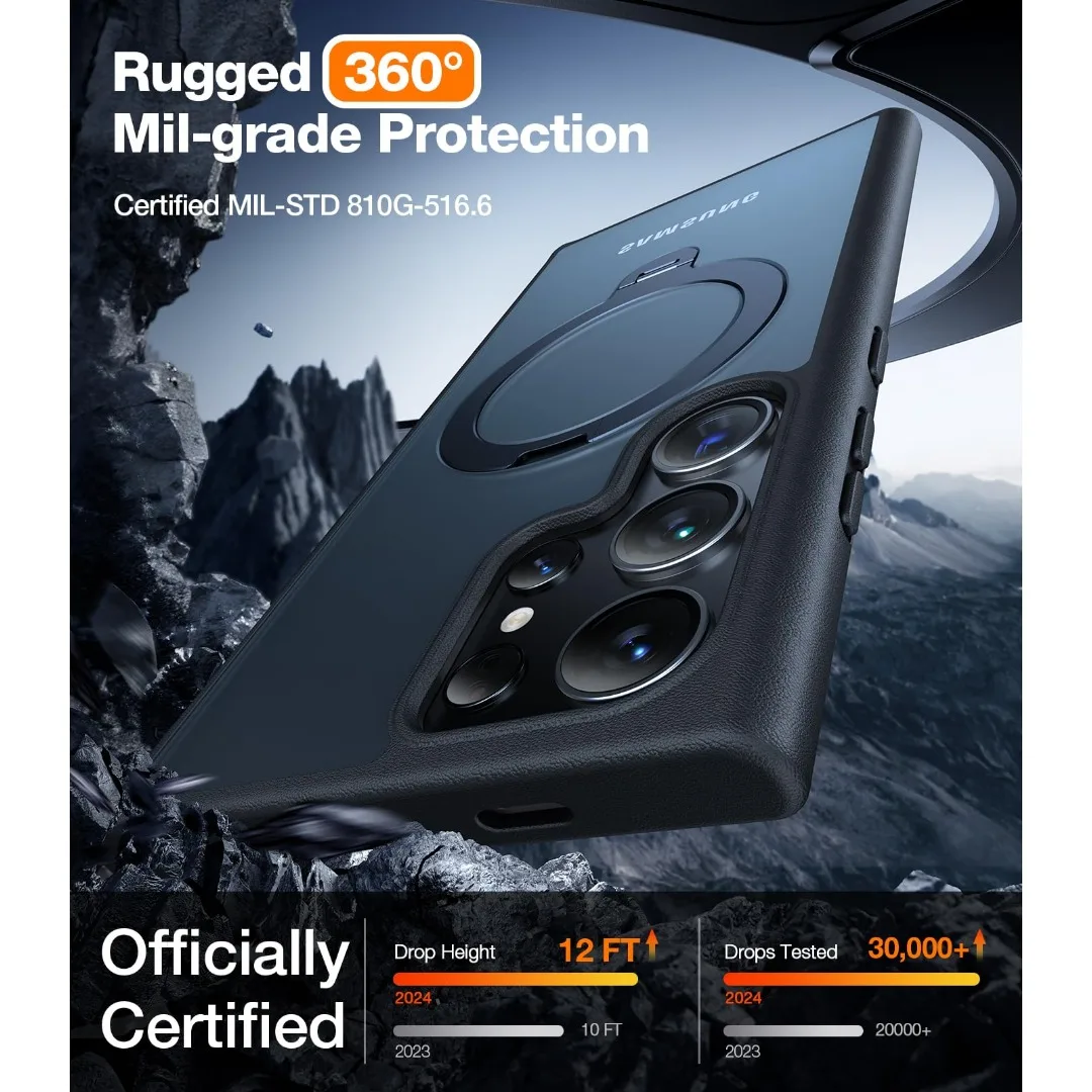 TORRAS 360° Rotating Magnetic Stand for Samsung Galaxy S24 Ultra Case Compatible Magsafe Shockproof Slim Protection S24 Ultra