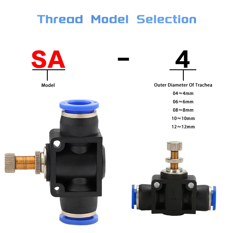 Pneumatic Airflow Regulator 4mm 6mm 8mm 10mm 12mm OD Hose Tube Gas Flow Adjust Valve Connector Fitting Air Speed Controller