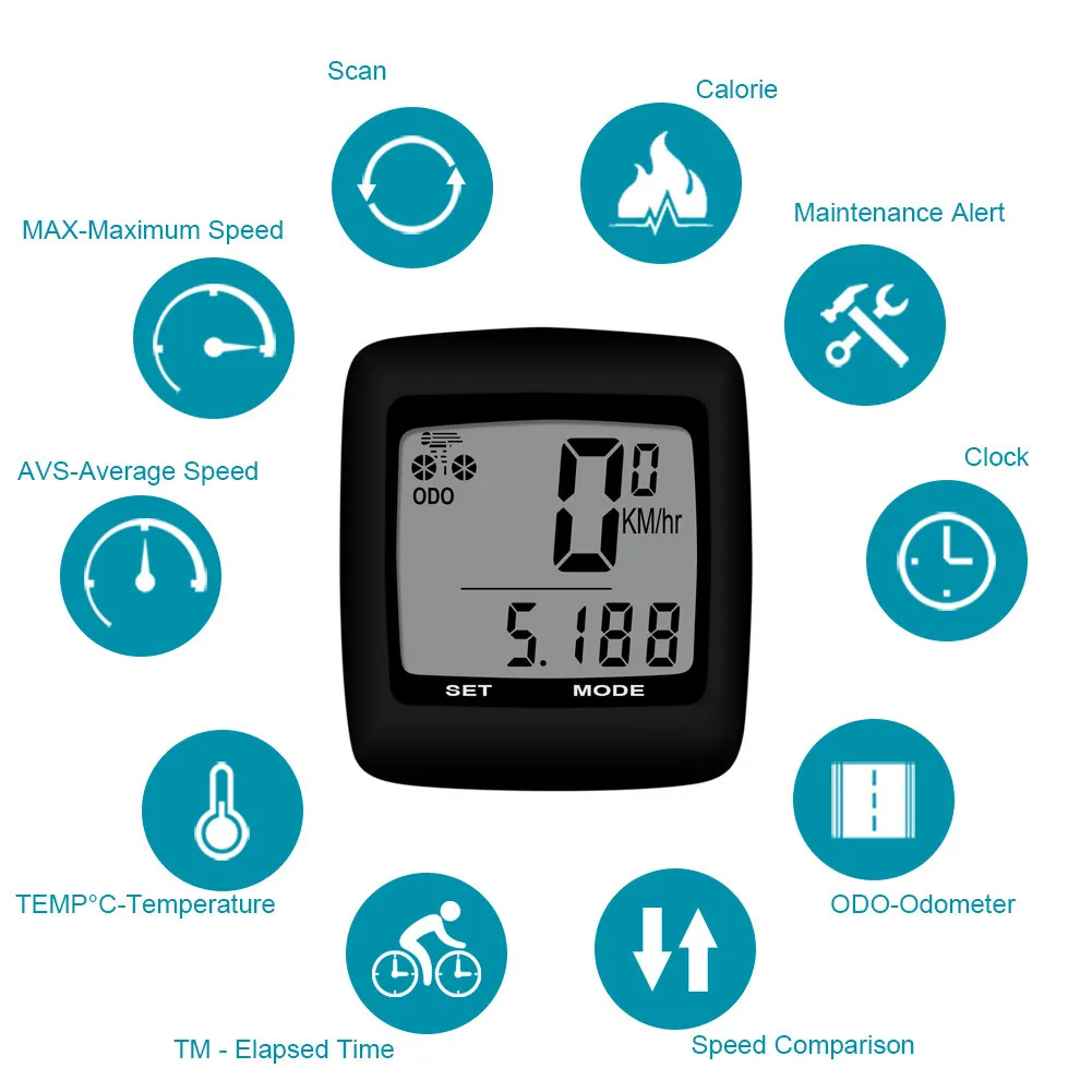 Bike Computer Bicycle Cycling Speedometer and Odometer Waterproof MTB Riding Stopwatch with LCD Display Cycling Equipment