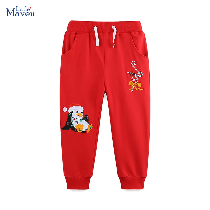 Little maven Spring Autumn Girl Cute Pants Children Clothing Embroidery Cartoon Penguins Trousers Cotton Kids Clothes Sweatpants