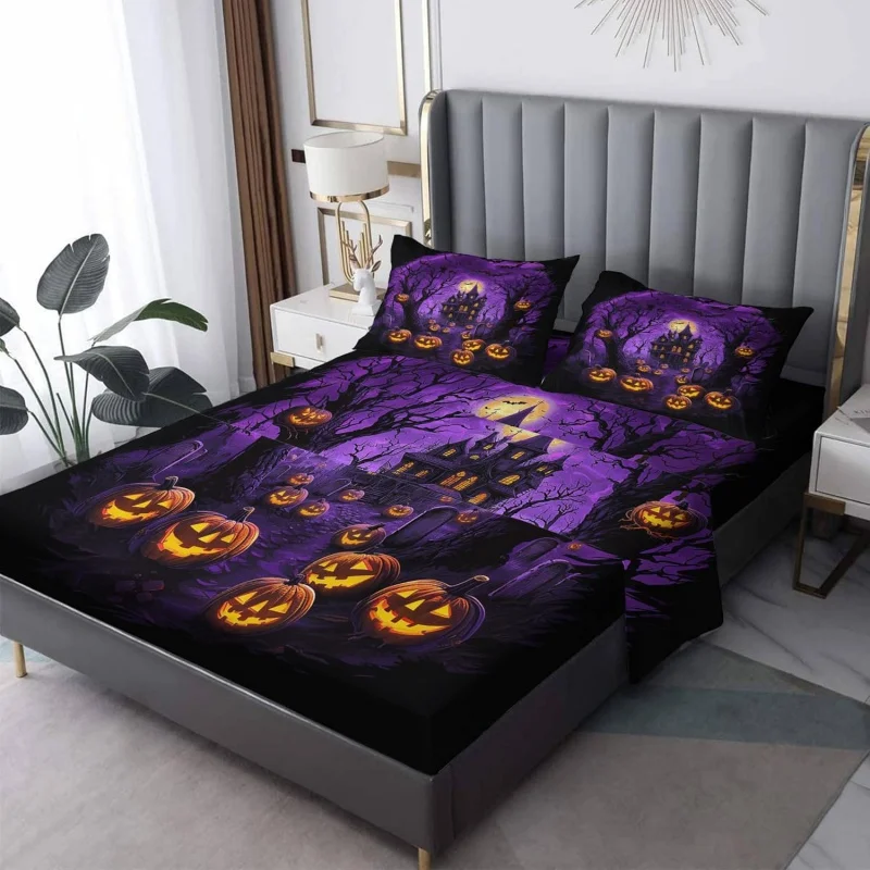 

Halloween bed sheets for children boys and girls ghost pumpkin bat sheets scary castle sets soft microfiber decorations