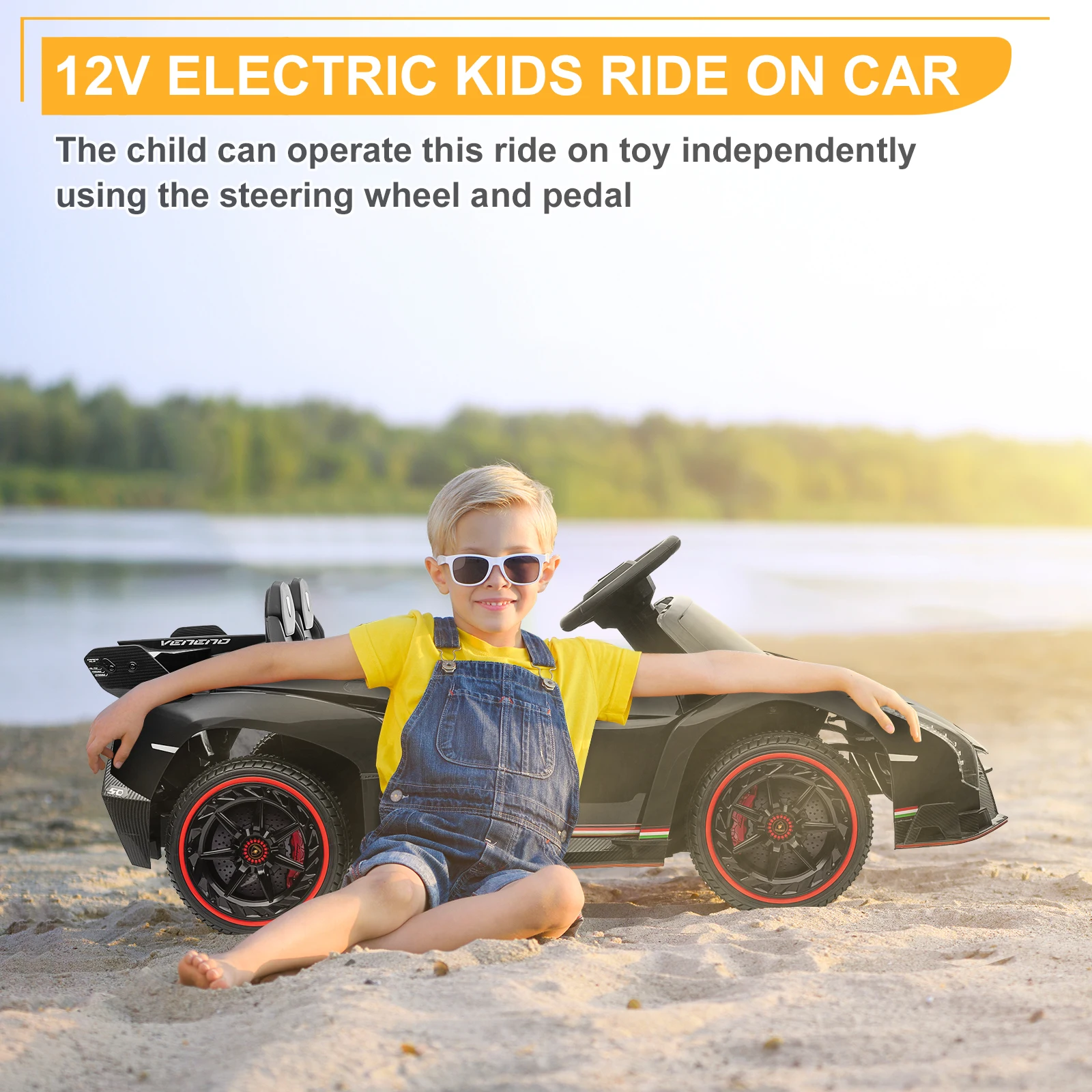 Electric car Kids Ride On Car,kids Electric Car with Remote Control Dual Drive 12V 4.5AH with 2.4G Remote Control Sports Car bla