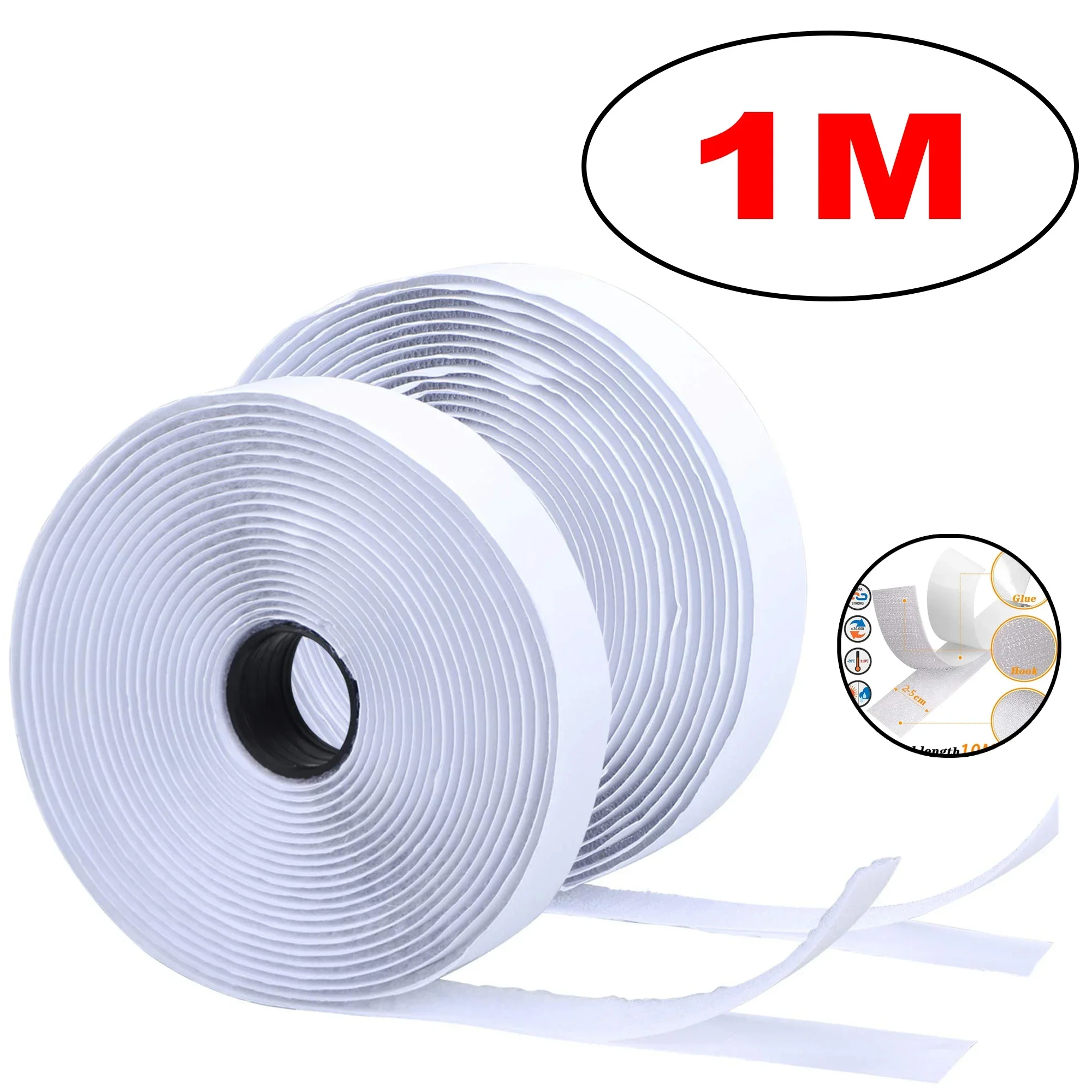 1-25M Selbstklebendes Klettband für Heimwerker, Magisches Klebeband, Selbstklebende Starke Klebstoffaufkleber, Klebeband